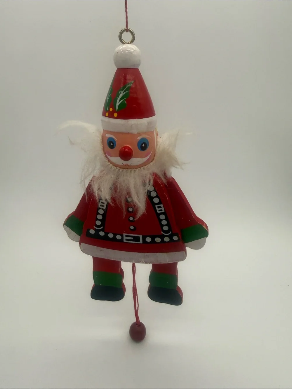 Vintage Wooden Santa Claus Jumping Jack Pull String Christmas Ornament Toy 1970s